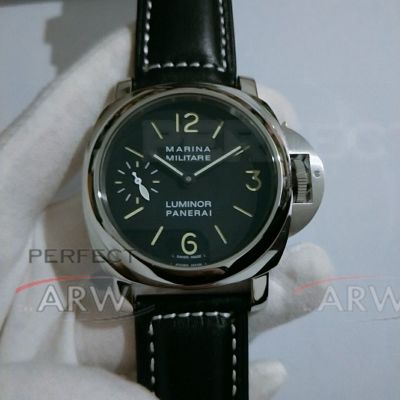 Perfect Replica Panerai Luminor Marina Militare 44mm Watch - Stainless Steel Case Green Face Black Leather Strap